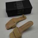Raffia Mule Sandals for Women Square Toe Slip On Kitten Heels Woven Heeled Slides for Summer Dress and Vacation (9.5, Beige)
