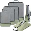 BAGAIL 6 Set Compression Packing Cubes Travel Accessories Expandable Packing Organizers (Half Mesh, 6-Matcha Green)