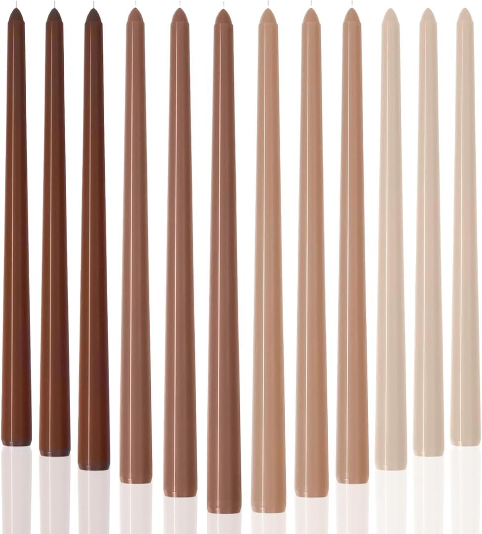 12pcs Taper Candles Cream Scented Gradient Color, Handmade from Vegan Soy Wax for Holiday Wedding Party Home Dinner Decoration, Gradient Brown 12pcs Taper Candles Cream Scented Gradient Color, Handmade from Vegan Soy Wax for Holiday Wedding Party Home Dinner Decoration, Gradient Brown