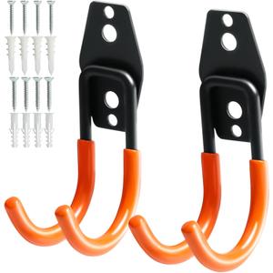 2 x KURUI Heavy Duty Garage Hooks for Hanging, 2 Pack Metal Garage Organization Hooks, Garage Storage Hooks for Ladder Extension Cord Cable, Wall Mount Small Utility Hooks, Garden Tool Organizer/Hanger
