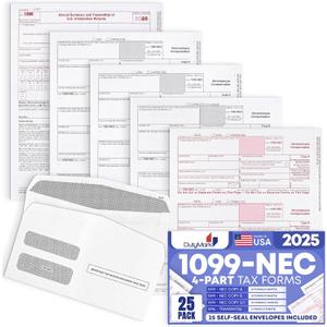 1099 NEC Forms 2025 for 25 Recipients 4 Part Laser Tax Forms Kit, 3 1096 Forms, 25 Security Self Seal Envelopes, Compatible with QuickBooks and Accounting Software, 2025 1099 NEC