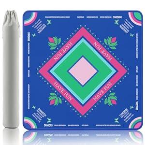Gedgan Mahjong Mat with Lotus & Butterfly Pattern, Anti-Slip Noise Reduction Rubber Gaming Mat, 32.4 x 32.4 Inch Navy Blue, Foldable Table Cover for Mahjong, Poker & Board Games