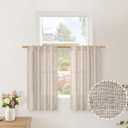 BGment Short Linen Curtains for Kitchen Cafe Window 36 Inch Long, Beige Half Window Drapes Semi Sheer Light Filtering with Rod Pocket Back Tab for Bathroom, 2 Panels, 34 x 36 Inch