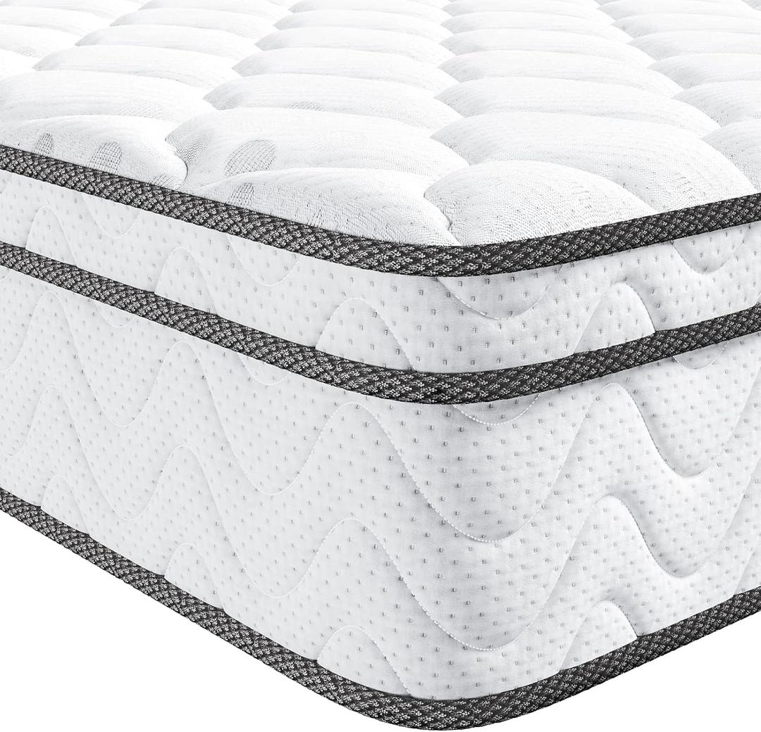 Vesgantti Twin Mattress 10 Inch, Fiberglass-Free | Cool Sleep Hybrid Single Mattress in a Box - Memory Foam & Pocket Springs, Ergonomic Design, Pressure Relief, Medium Firm Feel, 39"*75"*10"