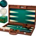 Pointworks 19 Inch Premium Backgammon Sets for Adults Leather Brown - Green. Premium 1.6 Inch Checkers & Dice Set, Travel Backgammon Set, Large, Backgammon Board Game, Backgammon Game Set, 12.5 x 19 inches