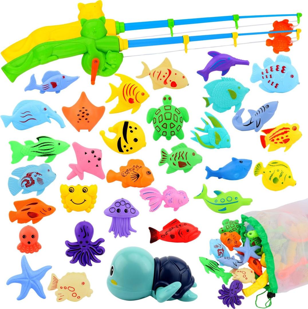AUUGUU Magnetic Fishing Pool Toys Game, Water Table Bathtub Bath Toy - Pole Rod Floating Fish, Birthday Party Gifts for Toddler Age 3 4 5 6 Year Old, Kids Outdoor Toys