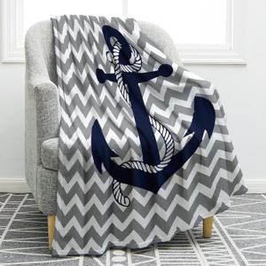 Jekeno Nautical Anchor Blanket Navy Tie Pattern with Gray and White Chevron Ripple Waves Print Gifts for Kids Boys Men Home Bedroom Living Room Decor Soft Cozy Lightweight Throw Blankets 50"x60" (Color3)