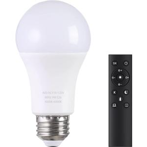 A19 LED Light Bulbs with Remote Control, 800LM 9W, 60W Equivalent LED Bulbs,Stepless Dimmable 3000K-6000K,E26 Base,CRI 80+,2.4GHz,25000+ Hours Lifespan,Light Bulb for Home Decor,1Bulb&1Remote (9W-1 Remote-1 Bulb)