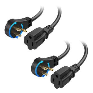 [ETL Listed] Cable Matters 2-Pack 16 AWG 360 Rotating Flat Plug Short Extension Cord - 1ft, 13A/1625W, Low Profile 3 Prong Power Extension Cords, NEMA 5-15P to NEMA 5-15R, Black