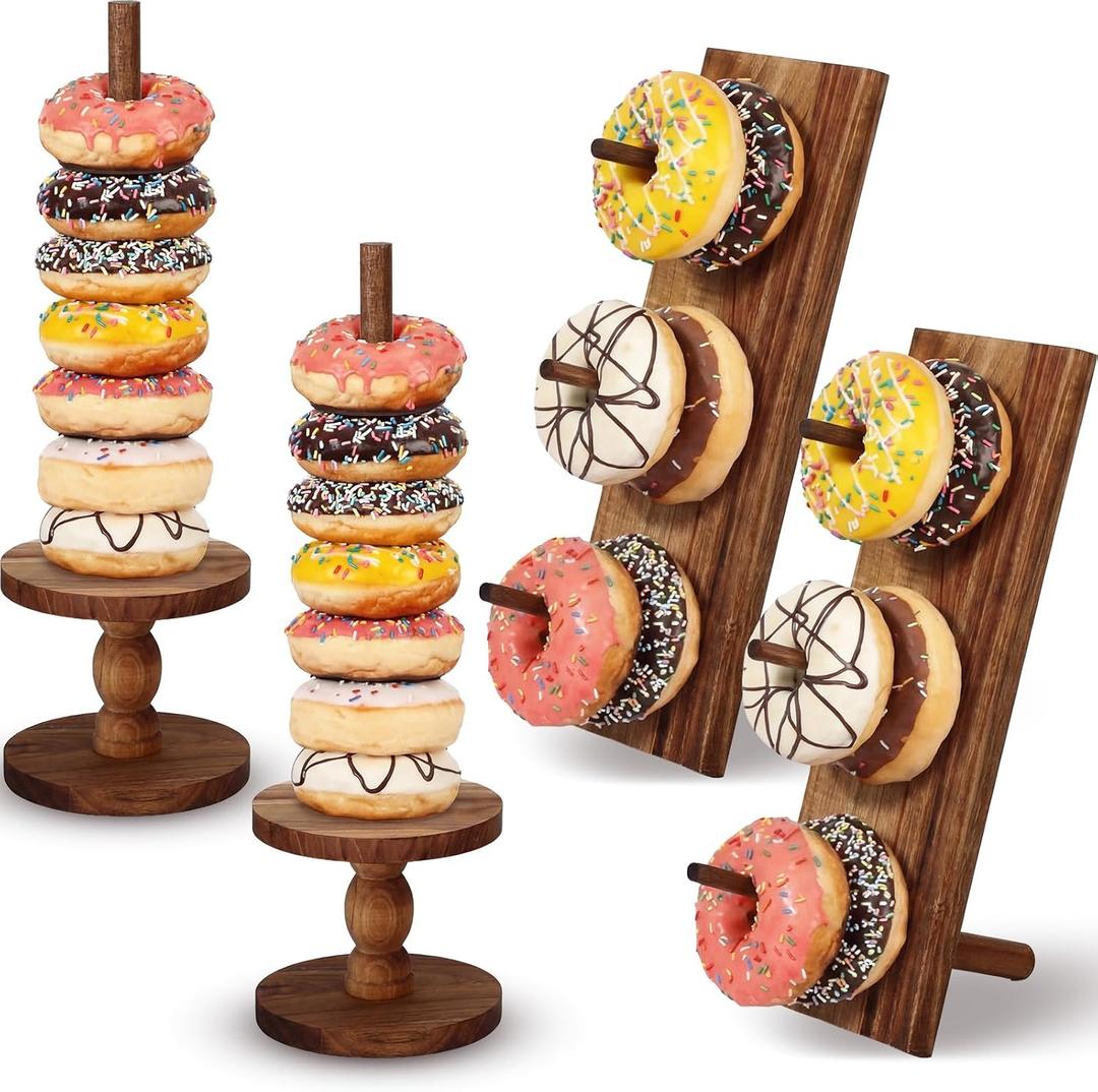 Zhehao 4 Pcs Donut Stand Acacia Wood Display Dessert Donut Wall Holders Bagel Stand Display Table Decoration for Party, Dessert Table, Birthday, Wedding, Baby Shower, Bridal Showers