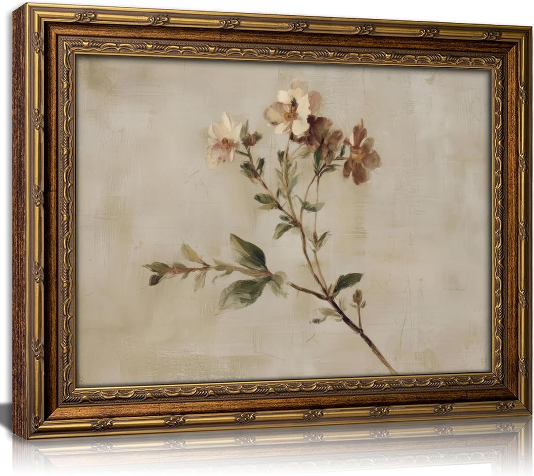 Vintage Gold Framed Wildflowers Wall Art Rustic Retro Floral Botanical Canvas Painting Picture Wall Decor Farmhouse Country Flower Poster Print Artwork for Bedroom Living Room Home Decoration