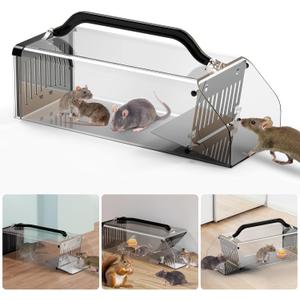 2025 Humane Mouse Trap Indoor Animal Humane Live Cage Trap,Sensitive Pedal Trigger,Extended Transparent Humanes Rat Trap Outdoor,Easy to Catch&Release Live Animal Trap for Rodent,Mole,Vole,Mice,Shrew
