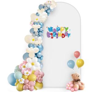 Hemmotop 7.2 ft White Arch Backdrop Cover - Double-Sided Spandex Arch Covers Stretchy Backdrop for Party Wedding Birthday Baby Shower - Non-See Through, Reusable - Ideal for Balloon Arches