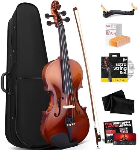 Pyle 3/4 Size Beginner Violin Starter Kit, Violin Starter Package with Travel Case & Bow, Extra Strings, Digital Tuner, Shoulder Rest & Cleaning Cloth for Students, Kids, Adults