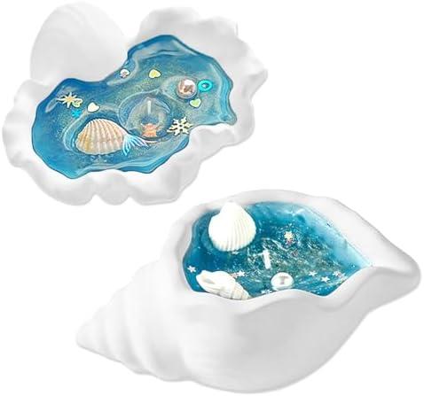 Shell Candles, 2-Pack Scented (Bluebell & Frangipani), Ocean-Inspired Soy Candles in Reusable Seashell Holders, Blue & White Coastal Bathroom Decor & Beach House Gifts