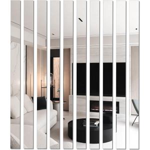 10Pcs DIY Striped Mirror Stickers 39.37 Inch Self Adhesive Long Acrylic Wall Decals Mirror Strips Removable for Home Art Wall Decor (Silver)