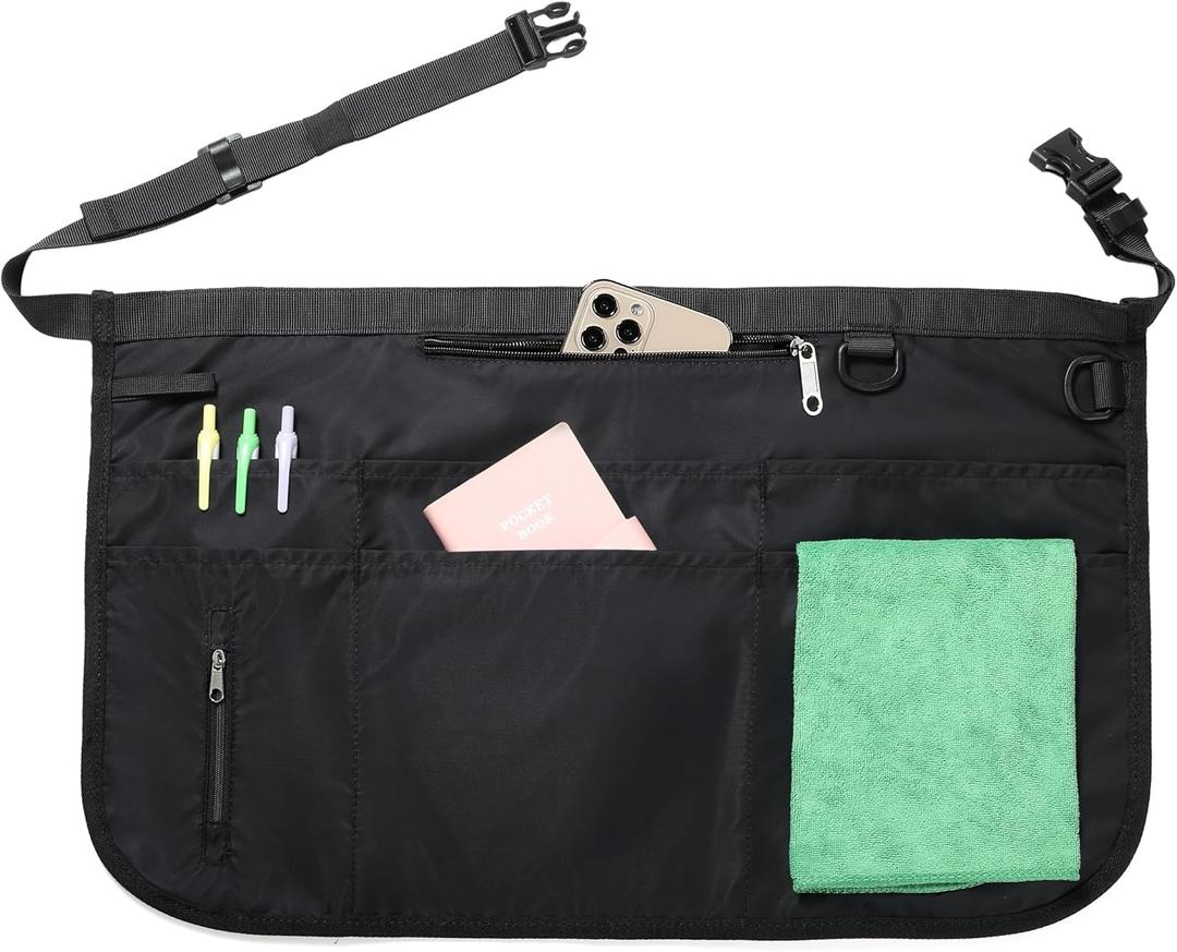 Server Apron, Waitress Aprons with Buckle, Waist Apron with 7 Pockets (Black)