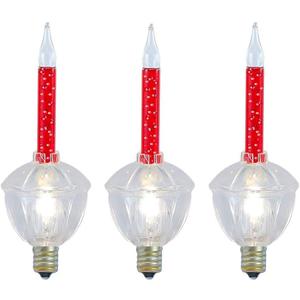 Novelty Lights Replacement Glitter Bubble Lights 3 Pack, Red Liquid with Clear Bulbs and Bases, Vintage Glass Holiday Bulbs with Flowing Glittery Liquid, 5 Watts Each, C7/E12 Base