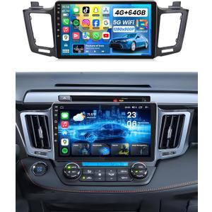 [8 Core + 64GB] Car Radio for Toyota RAV4 2013-2018: 10.1 Inch HD Touchscreen RAV4 Stereo Support Wireless Carplay Android Auto Bluetooth 5G Wi-Fi AM FM GPS SWC DSP Mirror Link Backup Camera