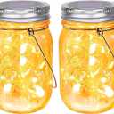 SteadyDoggie Solar Mason Jar Lights - Set of 2 Magical Patio Lights in Glass Lanterns - Hang Them Anywhere Outdoors for Enchanting Illumination - Waterproof and Decorative - 5.2" x 3"