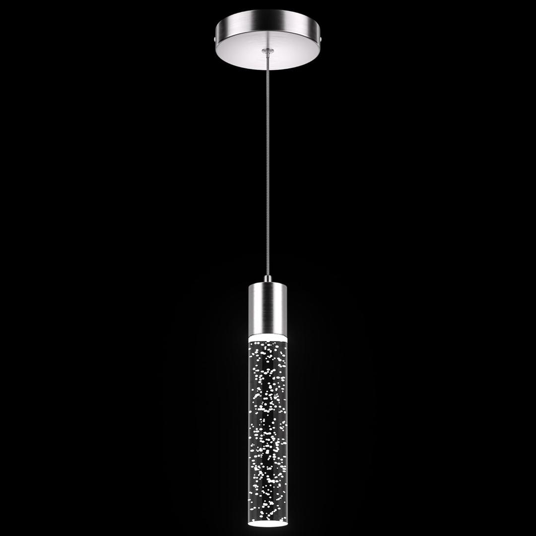 Pendant Lights Kitchen Island, 6500K Modern Kitchen Island Lights Ceiling Lighting Fixtures with Crystal Bubble, Integrated LED Cold White Hanging Light Dining Room Light 1 Pack (Brushed Nickel)