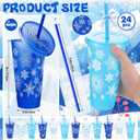 Yoiemivy 24 Pack Winter Plastic Cups Bulk 24 oz Reusable Snowflake Tumbler with Lids and Straws Holiday Party Christmas Drinking Cups for Holiday Party Favors Supplies