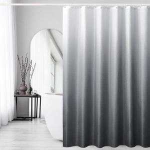 Gibelle Extra Long Shower Curtain 72" x 84", Tall Grey Ombre Shower Curtain for Bathroom, Waffle Weave Fabric Shower Curtain Set with Hooks, Water Repellent, Machine Washable