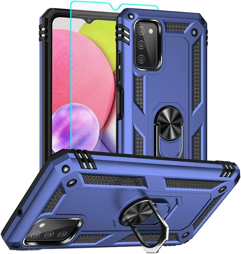 Samsung Galaxy A03s Protective Case with HD Screen Protector, Ring Shockproof, Blue