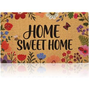 Gifeas Front Door Mat for Entrance, 17x30 Spring Floral Welcome Mats with Heavy Duty Backing for Outdoor Indoor, Home Sweet Home Faux Coco Coir Doormat Rug for Outside Porch Garage Home Funny Decor
