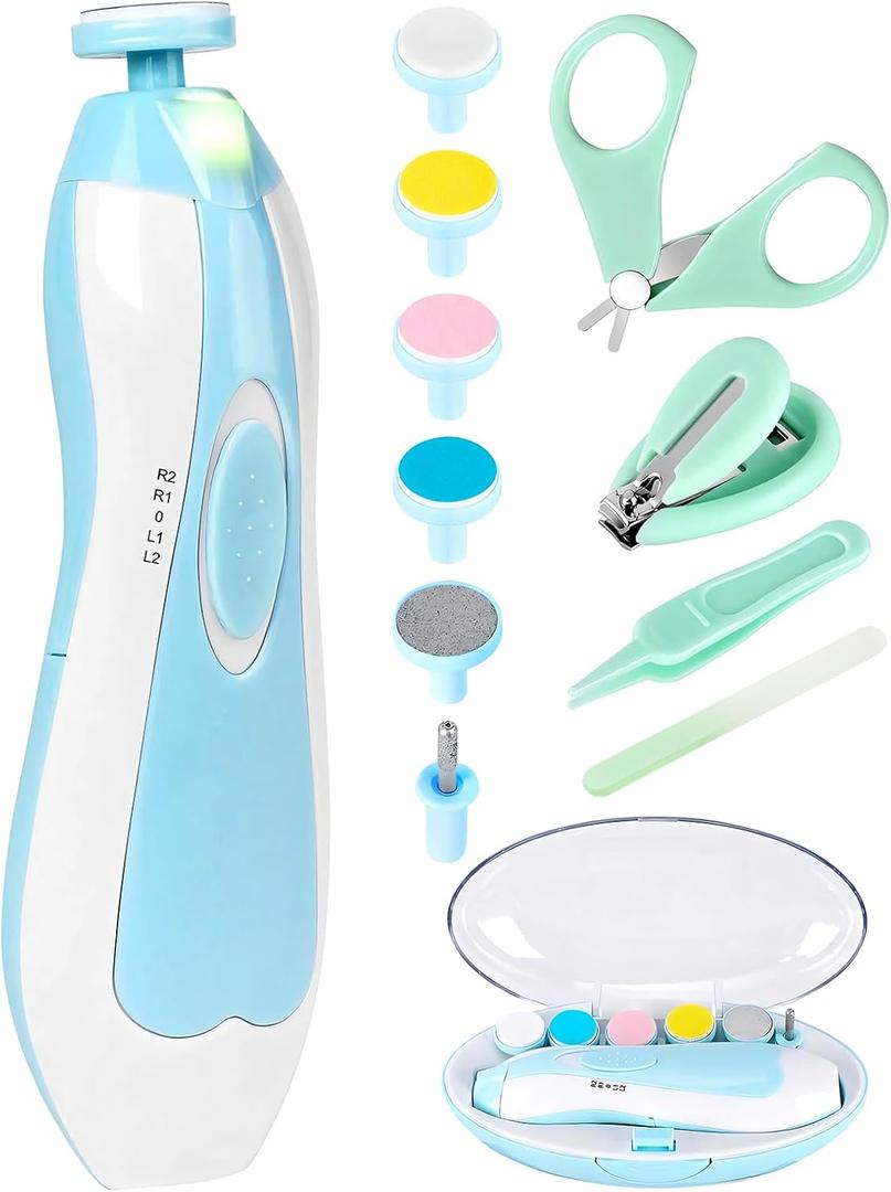 Baby Nail Trimmer Electric-12 in 1 Baby Nail Clippers Safe Baby Nail File Kit with a Nail Clipper, Scissor, Tweezers, and Nail Files