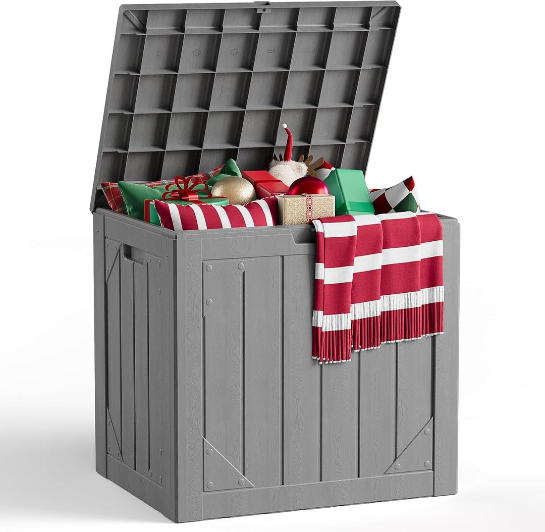 Outdoor Storage Box,30 Gallon Deck Box Outdoor Storage Bench Outside Waterproof Resin Storage Bench, Lockable Patio Cushions, Garden Tools Storage For Furniture, UV Resistant(Gray
