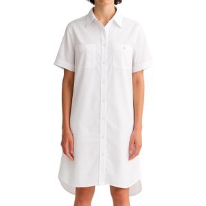 SUNNOW Women's Casual Shirt Dress Collared V Neck Button Down Loose Short Sleeve Midi Dresses (White, M)