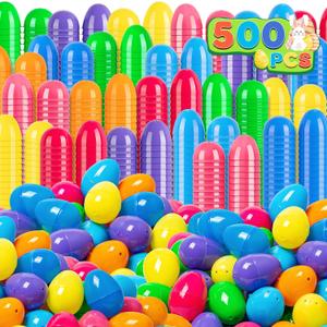 Jumlys 500 PCS 2.4" Plastic Easter Eggs Bulk, Empty Easter Eggs in 8 Colors, Fillable Colorful Easter Eggs with Hinge, Perfect for Easter Hunt, Basket Stuffers Fillers and Easter Theme Party Favors