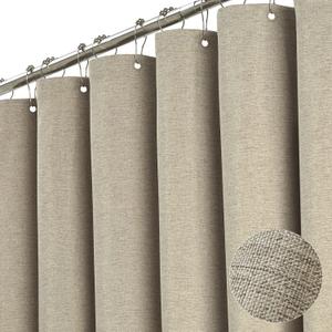 BTTN Extra Long Shower Curtain - 72x96 Inch Long Linen Textured Heavy Duty Fabric Shower Curtain Set with 12 Plastic Hooks, Tall Hotel Spa Luxury Waterproof Curtains for Bathroom Showers - Khaki/Tan