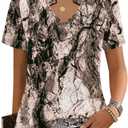 Kistore Womens Summer Tops Short Sleeve V Neck Casual Shirts Beach Vacation Dressy Work Blouses (Brown, L)