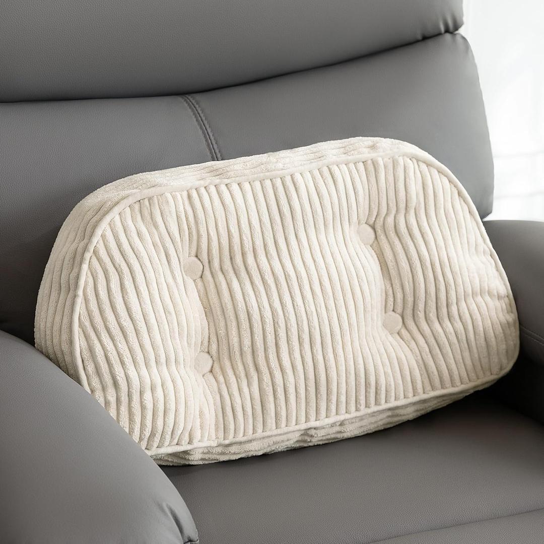 HIGOGOGO Lumbar Support Pillow for Recliner Chair/Accent Chair/Couch/Office Chair, Tufted Corduroy Back Support Cushion for Elderly, Recliner Cushions for Back Rest, Pain Relief, Reading, Beige