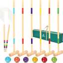 ApudArmis 32In Six Player Croquet Set with Deluxe Premiun Pine Wooden Mallets,Colored Ball,Wickets,Stakes - Lawn Backyard Game Set for Adults/Teens/Family (Large Carry Bag Including)