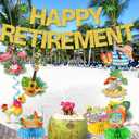 2 x Beach Retirement Party Decorations, Aloha Retire Party Decorations includes Happy Retirements Banner Tropical Hawaiian Retirement Party Decorations Hanging Swirls and Honeycomb Centerpieces