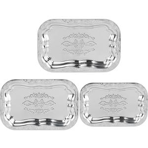 3-Pack Rectangular Silver Serving Tray, 3 Sizes Vintage Floral Engraved Mirror Decorative Tray, for Whiskey, Cookies, Charcuterie, Snacks, Desserts, Wedding Party