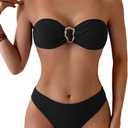 Tainehs Women's Strapless Bikini Sets Tube Top Bandeau Swimsuit Tie Back Mid Rise Two Piece Bathing Suits (Medium, Black)