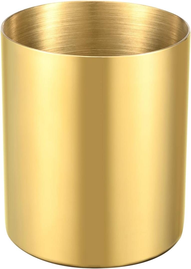 Gold Pencil Holder for Desk, 304 Stainless Steel Pencil Cup, Pen Holder Cup, Pen Pot, Makeup Brush Holder, Desktop Accessory Stationery Organizer