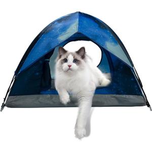 ASFANES Outdoor Waterproof Pet Camping Tent, Cave Bed for Indoor Cats and Small Dogs, Portable Cat House Dog House, 21.6x21.6x14.9'', Navy Blue, S.