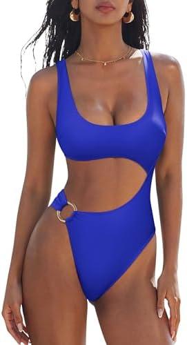 SUUKSESS Women Sexy One Piece Tummy Control Swimsuit Cutout Backless Bathing Suit M