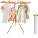 ZOFGENOW Clothes Drying Rack, Foldable Wooden Tripod Drying Rack Clothing for Small Apartments Balcony Bedroom, Portable Space Saving Laundry Rack, Floor Standing with 16 Poles for Indoor Air Drying, 48 Inches Height