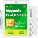 Skyhill 102ct Magnetic Card Holders, 35pt Acrylic One Touch Card Holder with Extra 102 Protective Sleeves, U-V Protection& Waterproof Hard Plastic Card Protectors for Trading Cards, Sports, Game Cards