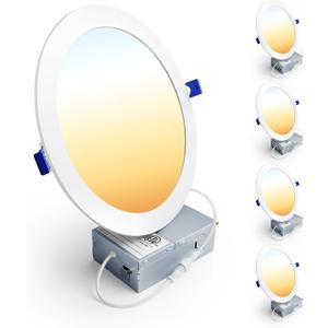 Ensenior 4 Pack 8 Inch LED Recessed Light, Dimmable, 2700K-5000K 5CCT, 1600LM High Brightness, 18W 120V, Damp Rated, Ultra-Thin Canless Wafer Light - ETL & FCC & IC