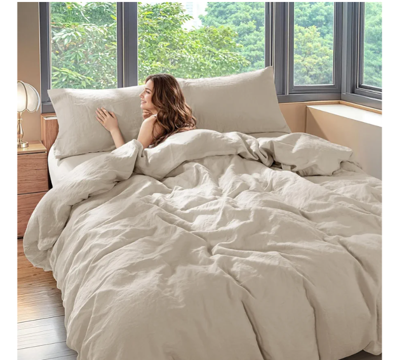 Shilucheng 100% Linen Queen Duvet Cover Set, Luxury Pure Natural French Flax Linen Duvet Cover with Zipper Closure & Corner Ties, Cooling Breathable Comforter Cover 3 Piece (Linen)
