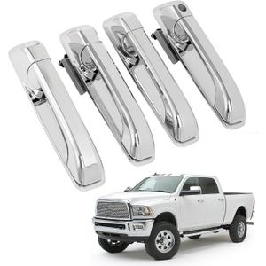 4Pcs Exterior Door Handle Compatible with 2009-2025 Dodge Ram 1500 Classic 2500 3500 Pickup Replace for 55112382AB 55112383AB 55112384AB 55112385AB Chrome Outside Handle Front Rear Left Right (Silvery - 4 Pieces)
