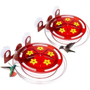 Kingsyard 2 Pack Window Hummingbird Feeders with Ant Moat, Strong Suction Cup Hummingbird Feeder for Outdoors - 8 Oz Leak Proof & 5 Bee Proof Feeding Ports, Red