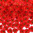 Zeyune 90 Pcs 3.15 Inch Red Poppy Flowers Veterans Day Artificial Poppy Heads Bulk Fake Silk Wicked Party Flowers for Halloween Wicked Trunk or Treat Decorations Carnival Memorial Day Backdrop Decor